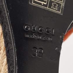 مملوكة مسبقًا Gucci Orange/Black Suede Wedge Espadrille Platform Ankle Wrap Sandals Size 39