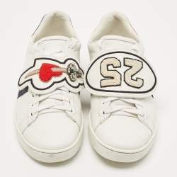 Gucci White Leather Ace Heart Arrow Web Low Top Sneakers Size 40