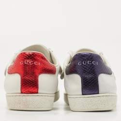 Gucci White Leather Ace Heart Arrow Web Low Top Sneakers Size 40
