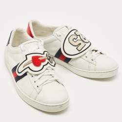 Gucci White Leather Ace Heart Arrow Web Low Top Sneakers Size 40