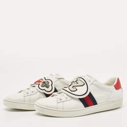 Gucci White Leather Ace Heart Arrow Web Low Top Sneakers Size 40