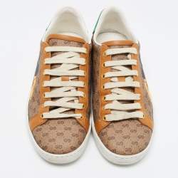Gucci X Disney Brown GG Coated Canvas Ace Low Top Sneakers Size 36