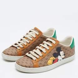 Gucci X Disney Brown GG Coated Canvas Ace Low Top Sneakers