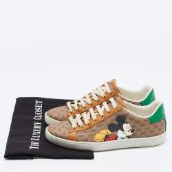 Gucci X Disney Brown GG Coated Canvas Ace Low Top Sneakers Size 36