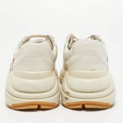 Gucci Cream Leather Glitter Logo Rhyton Sneakers Size 35.5