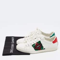 Gucci White Leather Embellished Lip Ace Sneakers Size 40