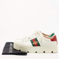 Pre Owned Gucci White Leather Bee Ace Platform Low Top Sneakers Size 37.5