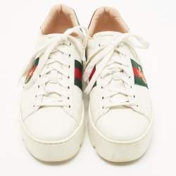 Pre Owned Gucci White Leather Bee Ace Platform Low Top Sneakers Size 37.5
