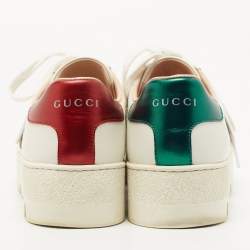 Pre Owned Gucci White Leather Bee Ace Platform Low Top Sneakers Size 37.5