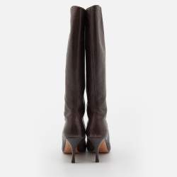 Gucci Brown Guccissima Leather Pointed Toe Knee Length Boots Size 40