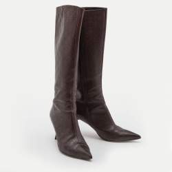 Gucci Brown Guccissima Leather Pointed Toe Knee Length Boots Size 40