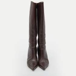 Gucci Brown Guccissima Leather Pointed Toe Knee Length Boots Size 40