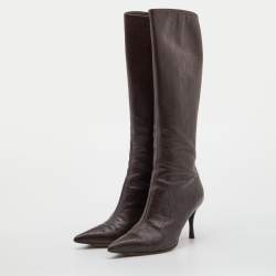 Gucci Brown Guccissima Leather Pointed Toe Knee Length Boots Size 40