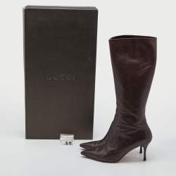 Gucci Brown Guccissima Leather Pointed Toe Knee Length Boots Size 40