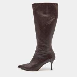 Gucci Brown Guccissima Leather Pointed Toe Knee Length Boots Size 40