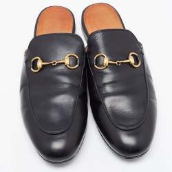 Pre Owned Gucci Black Leather Princetown Mules Size 37.5