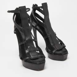 Gucci Black Leather and Suede Daryl Sandals Size 37.5