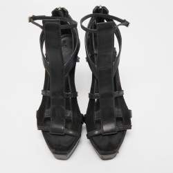 Gucci Black Leather and Suede Daryl Sandals Size 37.5