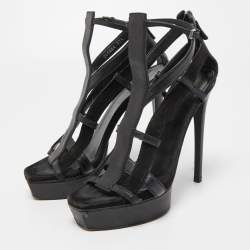 Gucci Black Leather and Suede Daryl Sandals Size 37.5