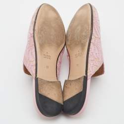 Pre Owned Gucci Pink Floral Lace and Leather Princetown Flat Mule Size 38