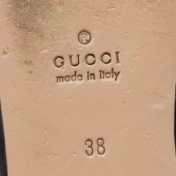 Pre Owned Gucci Pink Floral Lace and Leather Princetown Flat Mule Size 38
