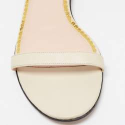 Gucci Cream Leather Embellished Bee Bow Ankle Strap Flat Sandals Size 41