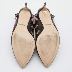 Pre Owned Gucci Black Bee Star Embroidered Leather Web Sylvie Slingback Pumps Size 38