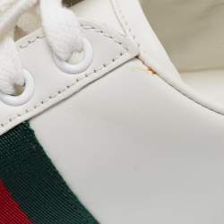 مملوكة مسبقًا Gucci White Leather and Canvas Ace Low Top Sneakers Size 36