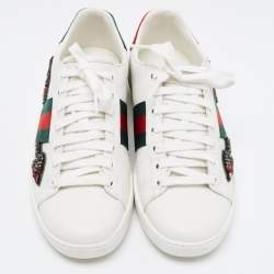 مملوكة مسبقًا Gucci White Leather and Canvas Ace Low Top Sneakers Size 36