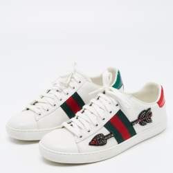 مملوكة مسبقًا Gucci White Leather and Canvas Ace Low Top Sneakers Size 36