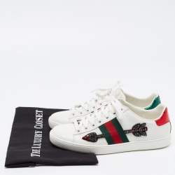مملوكة مسبقًا Gucci White Leather and Canvas Ace Low Top Sneakers Size 36