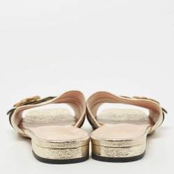 Gucci Gold Crinkled Leather GG Marmont Flat Slides Size 40