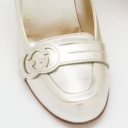 Pre Owned Gucci Gold Leather Interlocking G Loafer Pumps Size 38