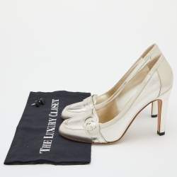 Pre Owned Gucci Gold Leather Interlocking G Loafer Pumps Size 38
