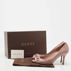 Pre Owned Gucci Pink Guccissima Leather Hollywood Horsebit Peep Toe Pumps Size 40.5
