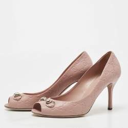 Pre Owned Gucci Pink Guccissima Leather Hollywood Horsebit Peep Toe Pumps Size 40.5