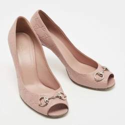 Pre Owned Gucci Pink Guccissima Leather Hollywood Horsebit Peep Toe Pumps Size 40.5