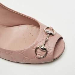 Pre Owned Gucci Pink Guccissima Leather Hollywood Horsebit Peep Toe Pumps Size 40.5