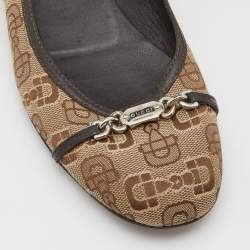 Pre Owned Gucci Beige/Brown Canvas and Leather Logo Embellished Ballet Flats Size 39