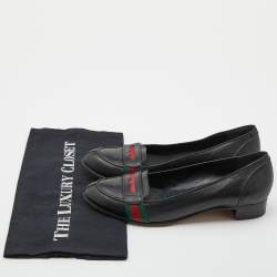 Gucci Black Leather Web Ballet Flats Size 37.5