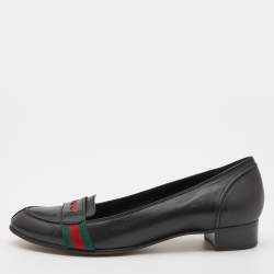 Gucci Black Leather Web Ballet Flats Size 37.5