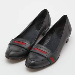 Gucci Black Leather Web Ballet Flats Size 37.5