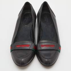 Gucci Black Leather Web Ballet Flats Size 37.5
