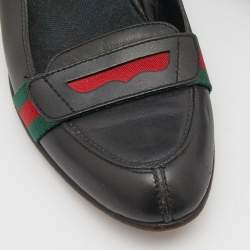 Gucci Black Leather Web Ballet Flats Size 37.5