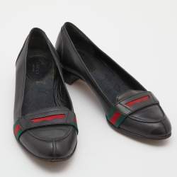 Gucci Black Leather Web Ballet Flats Size 37.5