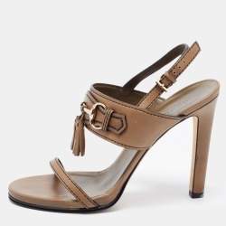 Pre Owned Gucci Olive Green Horsebit Tassel Emily Slingback Sandals Size 38.5