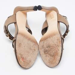 Pre Owned Gucci Olive Green Horsebit Tassel Emily Slingback Sandals Size 38.5