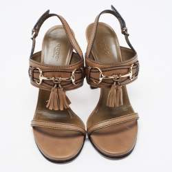 Pre Owned Gucci Olive Green Horsebit Tassel Emily Slingback Sandals Size 38.5