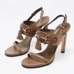 Pre Owned Gucci Olive Green Horsebit Tassel Emily Slingback Sandals Size 38.5