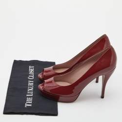 Gucci Red Patent Leather Peep Toe Platform Pumps Size 39